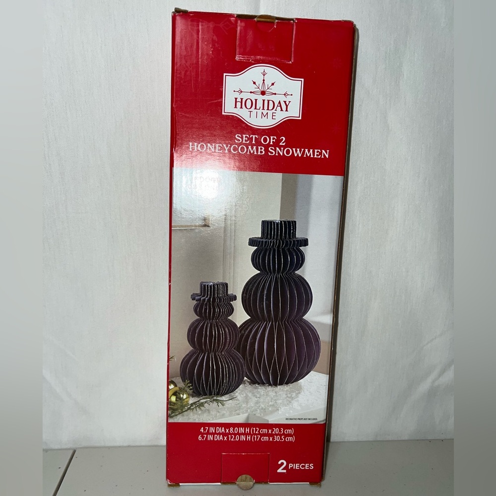 Holiday Time Set of 2 Honeycomb Snowmen Navy Blue Paper Christmas Decor 8in 12in